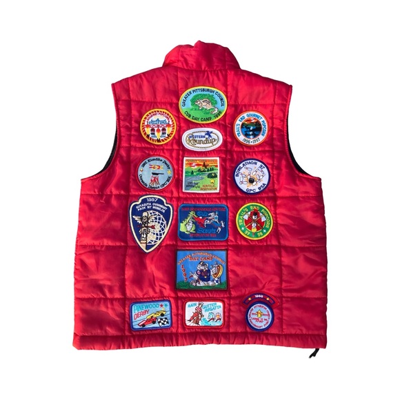 Vintage Vector Red Puffer Vest L Boy Scout Patch Monongahela Laurel Highlands 🔥 - Picture 3 of 7